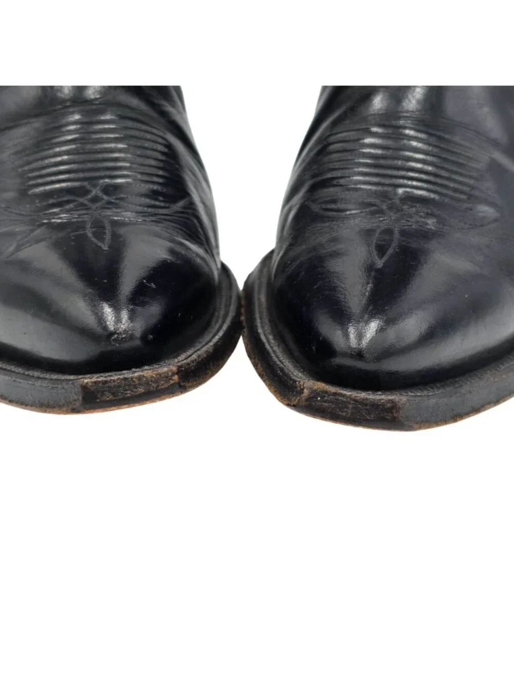 1950s? Vintage Justin Boots Black Leather Mens 10.5D Snip-toe Cowboy Western USA - Picture 12 of 16